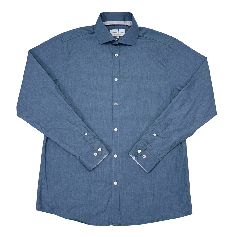 Larsson & Co Dress Shirt Mens Size 15.5 Blue Button Up Collared Stretch Office